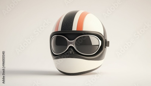 Vintage Motorcycle Helmet Half With Glasses, Isolated On White Background With Clipping Path Included. Perfect For Retro-Themed Photoshoots And Displays. photo