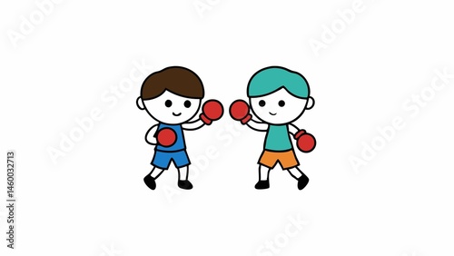 Playful Cartoon Kids Boxing Cute Fighters Characters