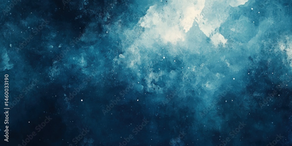 Fototapeta premium Abstract watercolor painting featuring shades of blue and white with splatters