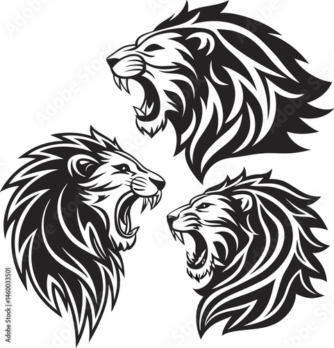 Wallpaper Mural logo, lion head icon, in black on a white background, outline, Stylized black and white lion head illustration with detailed mane and fierce expression Roaring Lion Head Illustration Black White Torontodigital.ca