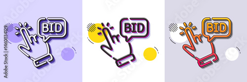 Bid offer line icon. Halftone dotted pattern. Gradient icon with grain shadow. Auction sign. Raise the price up symbol. Line bid offer icon. Various designs. Vector