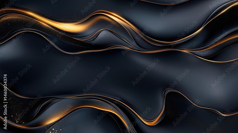 Obraz premium Abstract digital art piece with a black background. it features a series of curved lines in different shades of orange and black, creating a wave-like pattern.