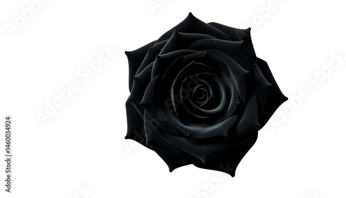 A single black rose isolated on a white background, symbolizing elegance, mystery, and contrast.