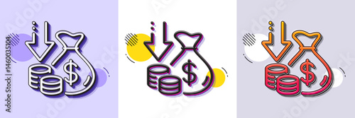 Deflation line icon. Halftone dotted pattern. Gradient icon with grain shadow. Price reduction sign. Reduce rate symbol. Line deflation icon. Various designs. Vector