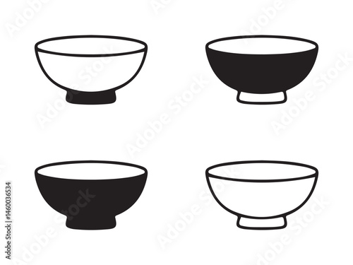 Simple Black and White Outline Bowls for Food Illustration
