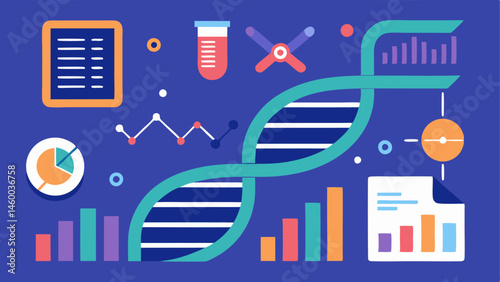 Genetic Insights A graphic illustrating DNA strands and health data being processed by an AI system to create individualized preventive care strategies based on genetic