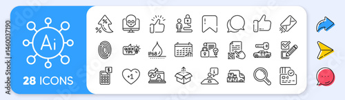 Obraz na płótnie Cyber attack, Online chemistry and Car key line icons. Interest rate, AI generate, Inflation icons. Pack of Qr code, Calculator, Checkbox icon. Card, Research, E-mail pictogram. Vector w salonie