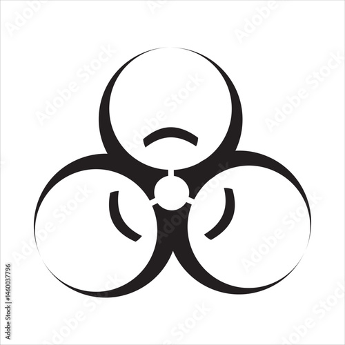 minimalist black biohazard warning symbol icon on white background, hazardous materials alert sign