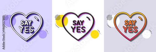 Say yes line icon. Halftone dotted pattern. Gradient icon with grain shadow. Sweet heart sign. Wedding love symbol. Line say yes icon. Various designs. Vector