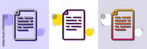 Document line icon. Halftone dotted pattern. Gradient icon with grain shadow. Doc file page sign. Office note symbol. Line document icon. Various designs. Vector