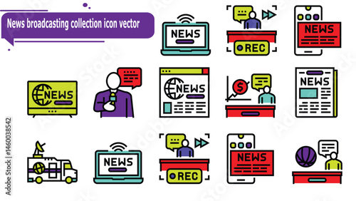 News broadcasting collection icon vector