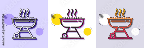 Grill line icon. Halftone dotted pattern. Gradient icon with grain shadow. Barbecue cooker for cooking food sign. Hot meat brazier symbol. Line grill icon. Various designs. Vector