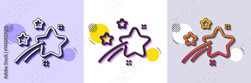 Falling star line icon. Halftone dotted pattern. Gradient icon with grain shadow. Night sign. Firework symbol. Line falling star icon. Various designs. Vector