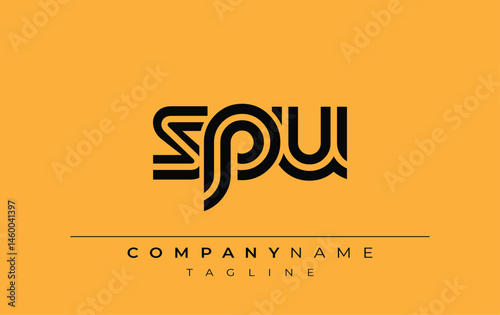SPU Creative Unique Modern Letter Logo Design. Stylized logo featuring a unique letter design, presenting abstract minimalist aesthetics and modern appeal.