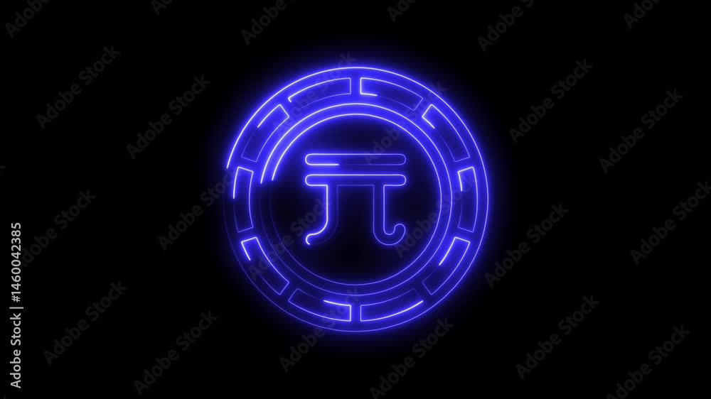 Digital yuan symbol glowing neon effect cryptocurrency blockchain technology design on black background