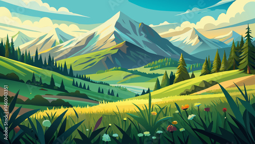 nature landscape with alpine grassy meadow of mnt. petros in dappled light. carpathian mountain scenery of ukraine in summer. popular travel destination of transcarpathia. green environment 
