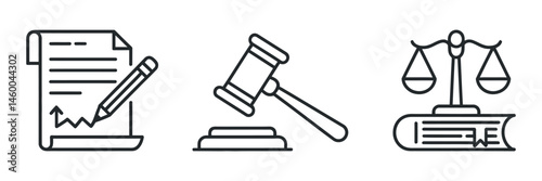 Legal System Icons Set Document Gavel Scales Book Law Justice