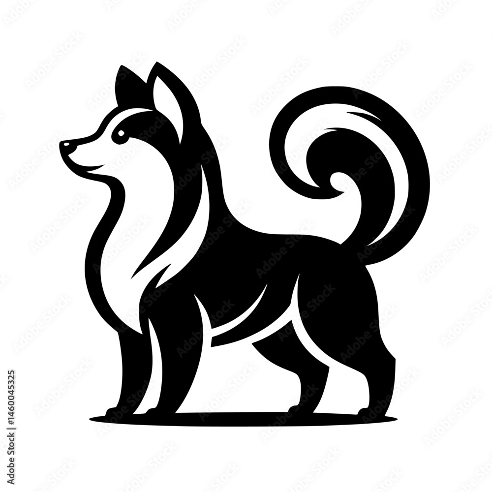 Obraz premium Minimalist Black & White Husky Dog Logo: Modern, Clean, Pet Design