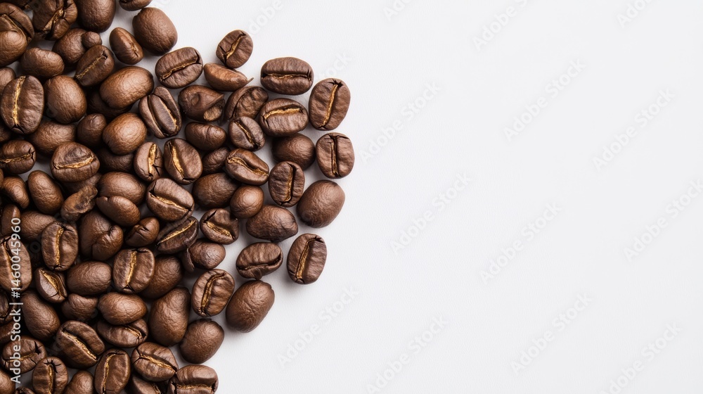Fototapeta premium Detailed Coffee Beans Arranged in Heart Shape on Clean White Background for Stock Image