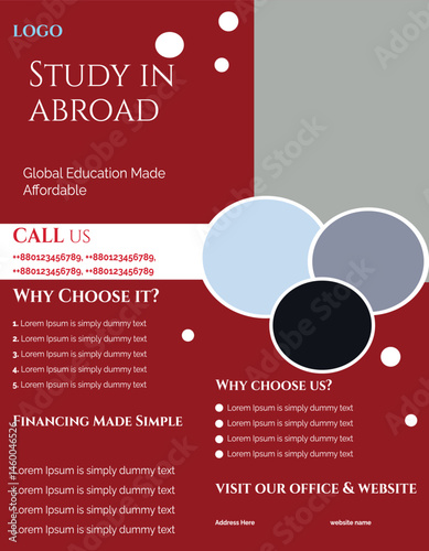 Study abroad flyer, higher education flyer, university admission flyer template design