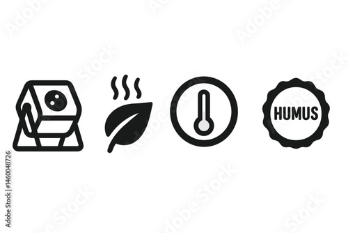 Compost-home icons merging tumbler, leaf, ring, bar, badge