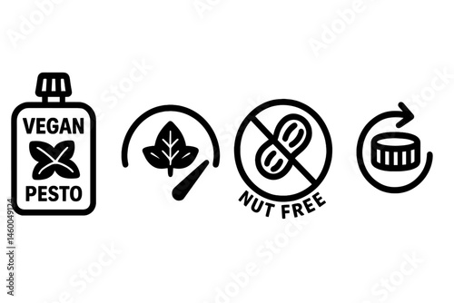 Pesto-eco icons merging pouch, gauge, seal, arrow