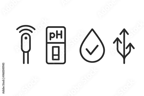 Compost-sensor icons linking wand, stripe, droplet, arrow