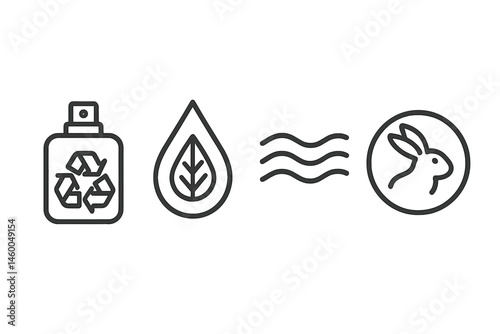 Perfume-eco icons merging bottle, droplet, wave, badge