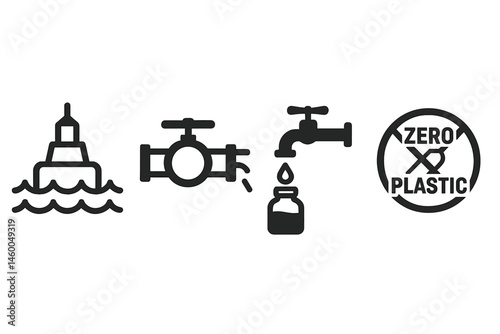 Blue-water icons showing hub, valve, tap, badge