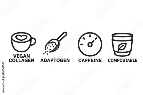 Latte-wellness icons showing heart, scoop, dial, and ring