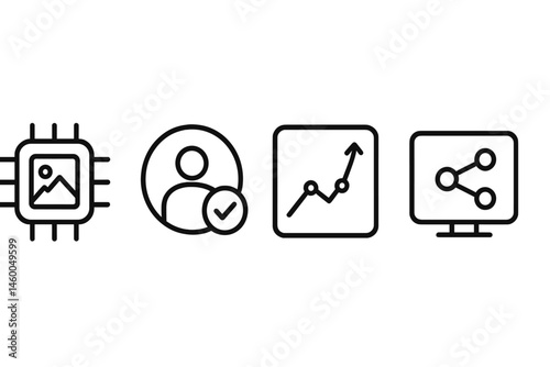 Art-trace icons linking chip, tick, graph, and link