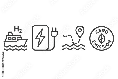Clean-marine icons linking prop, bolt, map, and badge