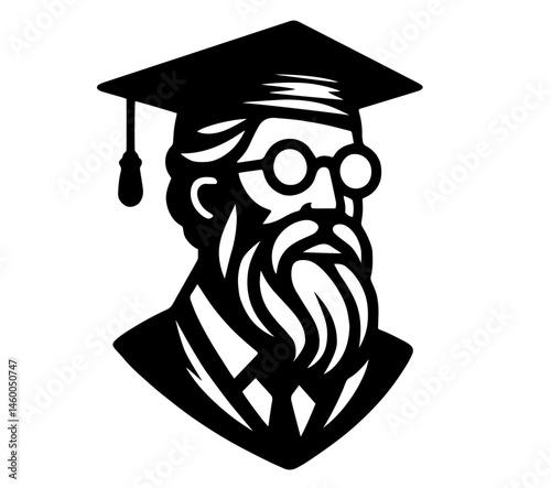 Bearded Professor in Graduation Cap and Glasses, Academic Expertise, Scientific Knowledge, Higher Education, Intellectual Authority, and Scholarly Achievement