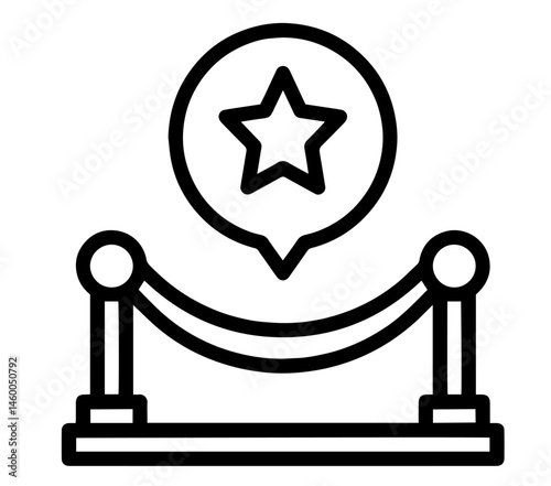 Red Carpet Barrier with Star Symbol Above, Celebrity Event Access, VIP Area, Paparazzi Culture, Glamorous Entertainment Industry, Exclusive Media Occasions