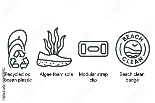 Footwear-eco icons merging sandal, foam, clip, and badge