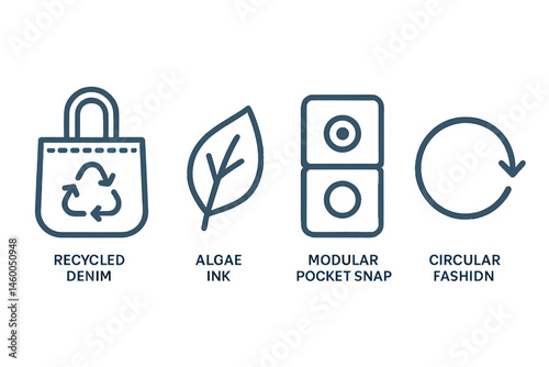 Denim-eco icons merging tote, ink leaf, pocket, and loop