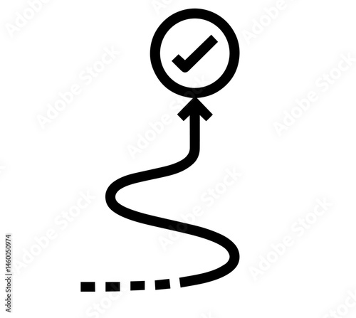 Curved Path Leading to a Check Mark , Goal Achievement, Success Journey, Strategic Planning, and Taking the Right Steps Toward Completion
