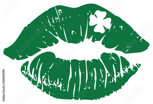 Green Lips Print with Shamrock, Saint Patrick’s Day Celebration, Irish Culture, Luck Charm, Festive Spirit, and Holiday Kiss Tradition