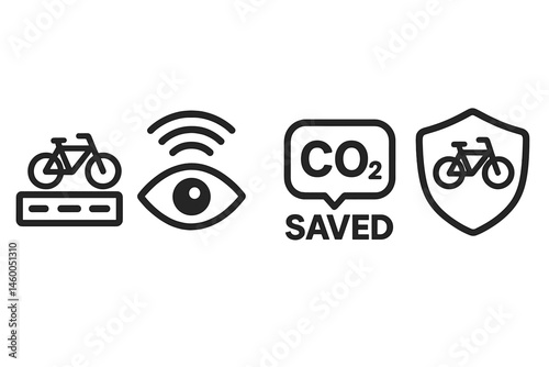 Bike-smart icons linking light strip, sensor, counter, and badge