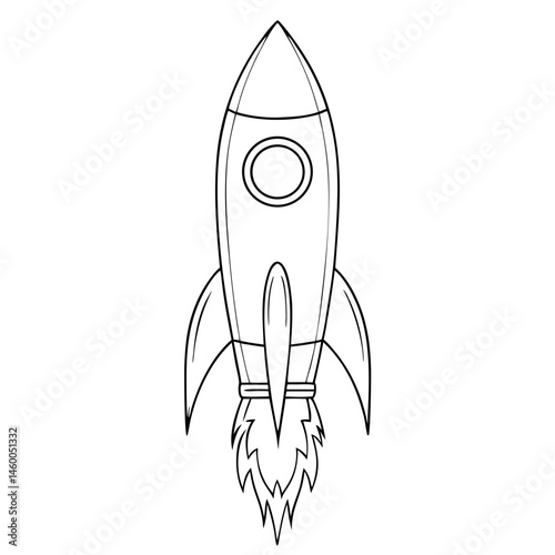 Outline Rocket Vector Illustration – Minimal Line Art of Space Rocket

