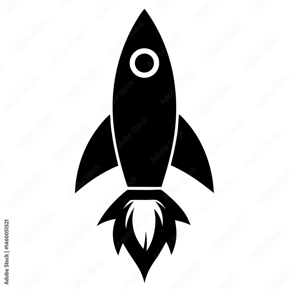 Rocket Silhouette Vector – Solid Black Spacecraft  Illustration

