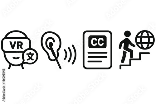 Study-VR icons merging whisper, earbud, subtitle, and ladder