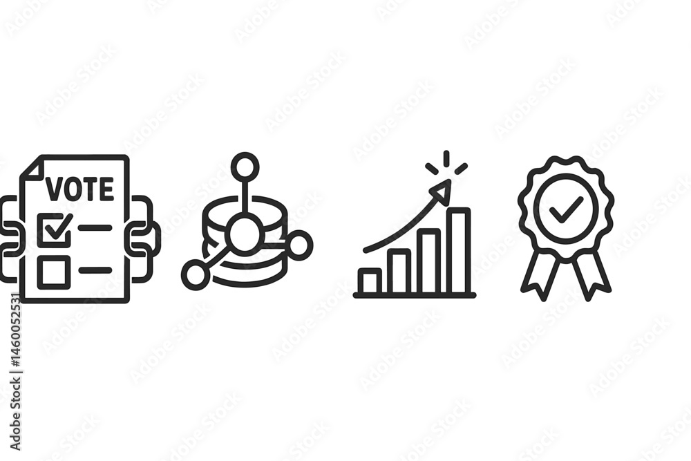 Fototapeta premium E-vote symbols include images of a ballot, nodes, graph, and seal