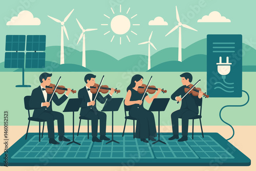 A flat music-green setting is juxtaposed with kinetic tiles, orchestral music, and softly glowing lights