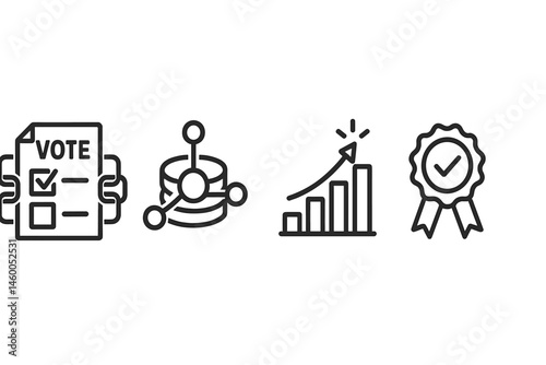 E-vote symbols include images of a ballot, nodes, graph, and seal