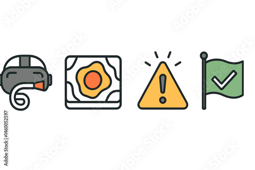 Fire-VR icons showing hose, hotspot, hazard, and flag