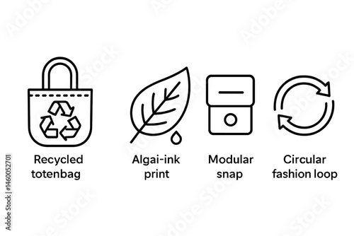 The symbols of tote, leaf, pocket, and loop are all linked to promote an eco-conscious message