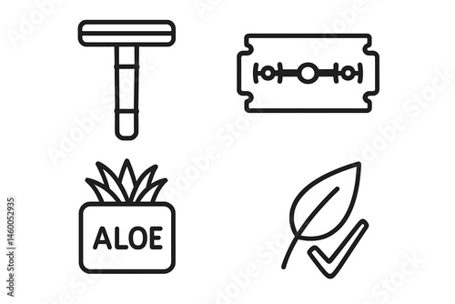 Groom-eco icons joining razor, blade, soap, and seal