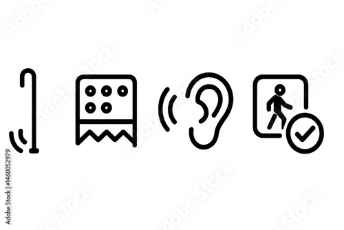 City-access icons linking cane, bump, audio, and safety