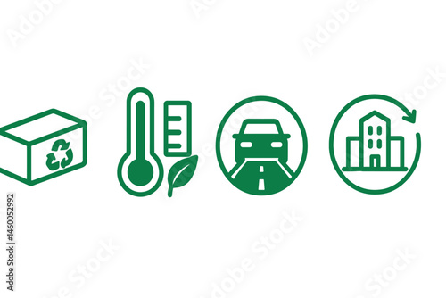Road-green icons tying brick, resilience, impact, and badge
